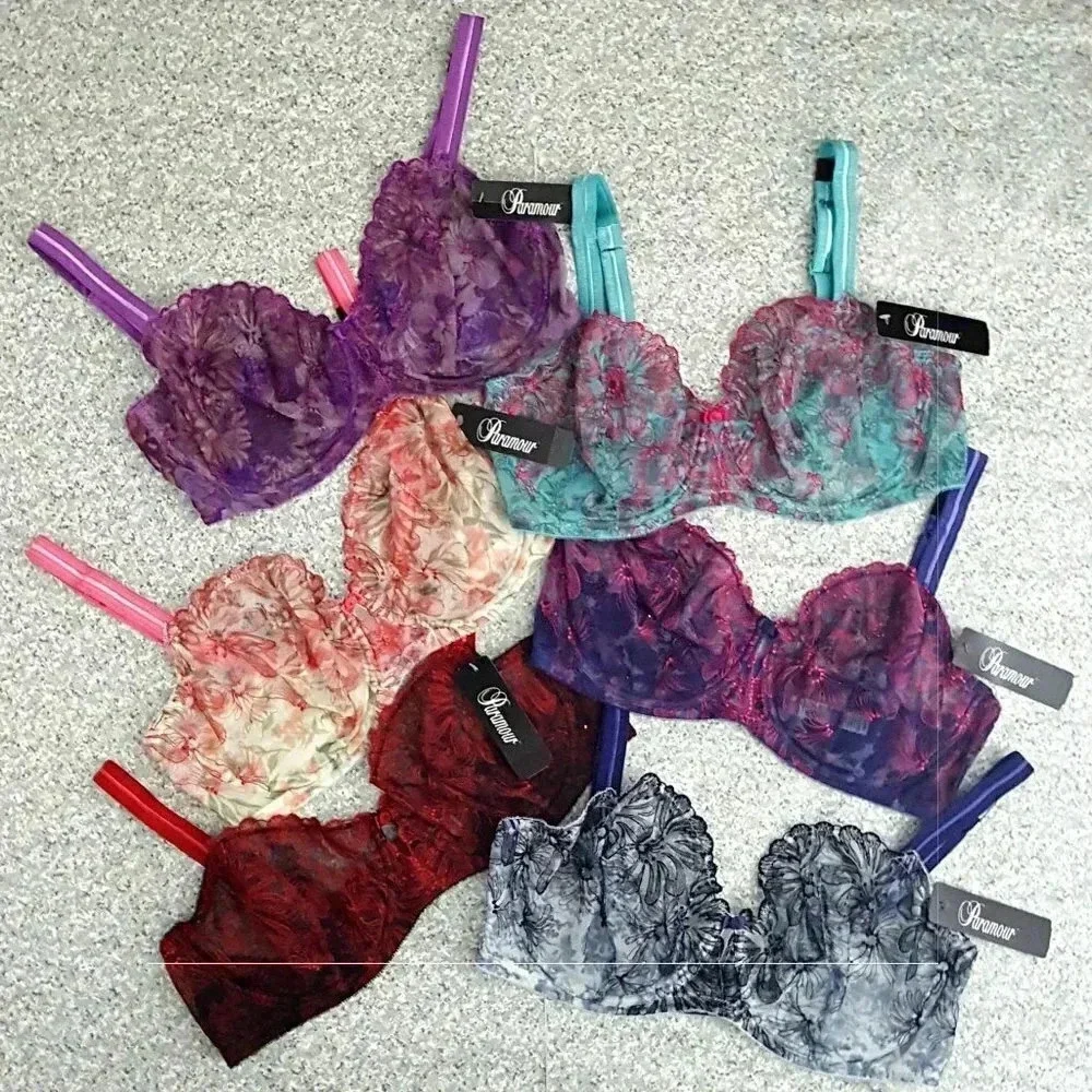 40DDD Paramour 115009 Ellie Demi Unlined Lace Underwire Bra‎ Blue Blossoms NWT